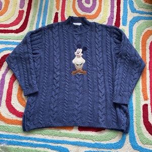 VTG Donaldson Wool Mohair Embroidered Mickey Chunky Cable Knit Sweater
